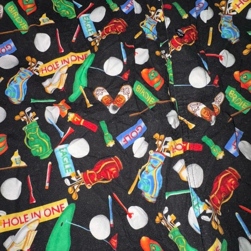 Golf-Print Black Cotton Shorts